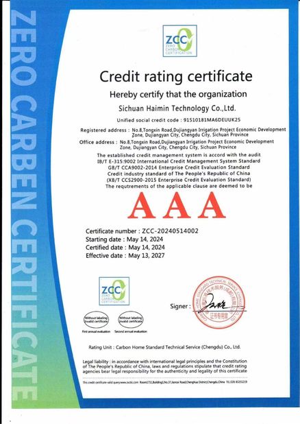 Trung Quốc Sichuan Haimin Technology Co., Ltd Chứng chỉ